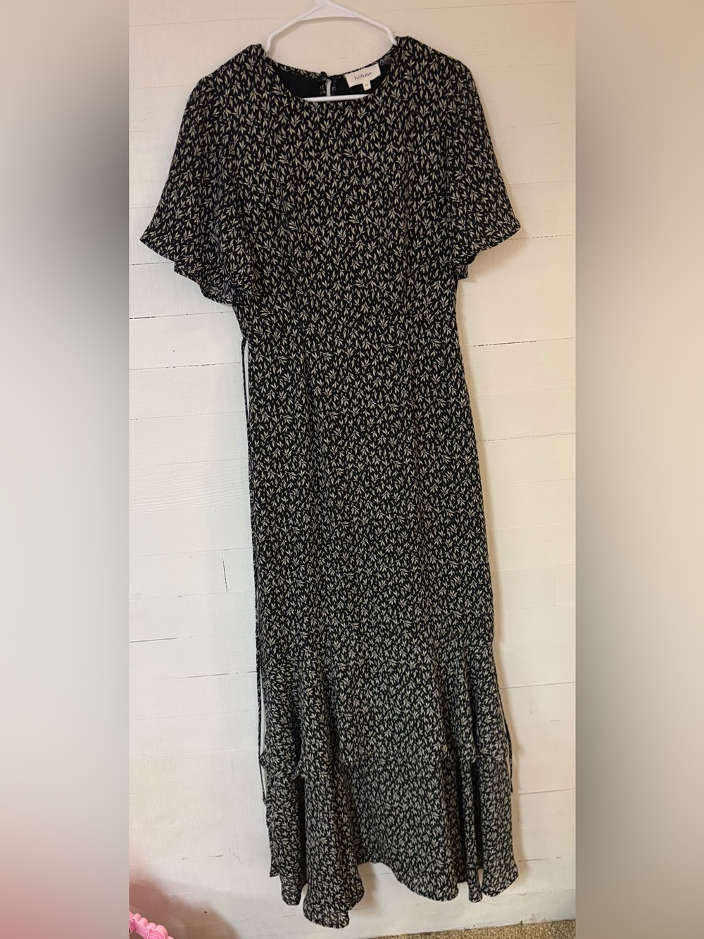 Bohme Black Floral Flutter Sleeve Tiered Maxi Dress Medium